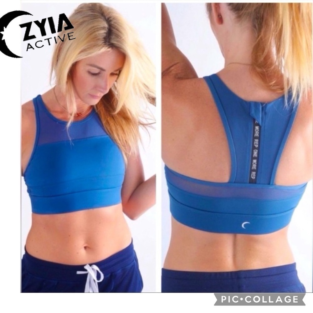 ZYIA Sports Bra Active AllStar Blue Zipper Back Size medium